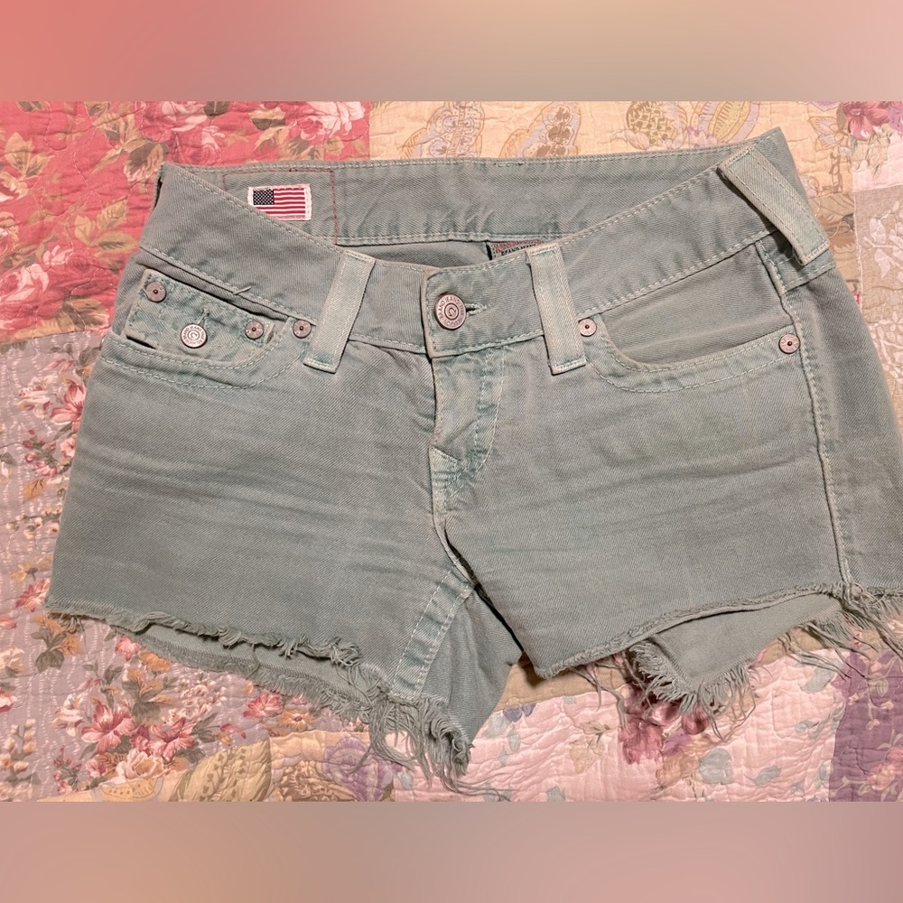 True Religion Green Denim Shorts